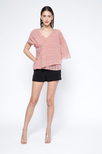 Pleated Stripe Chiffon Layered Top
