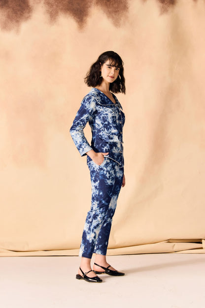 Tie and Dye Chambray Paneled Shirt & Pant Co-ord Set