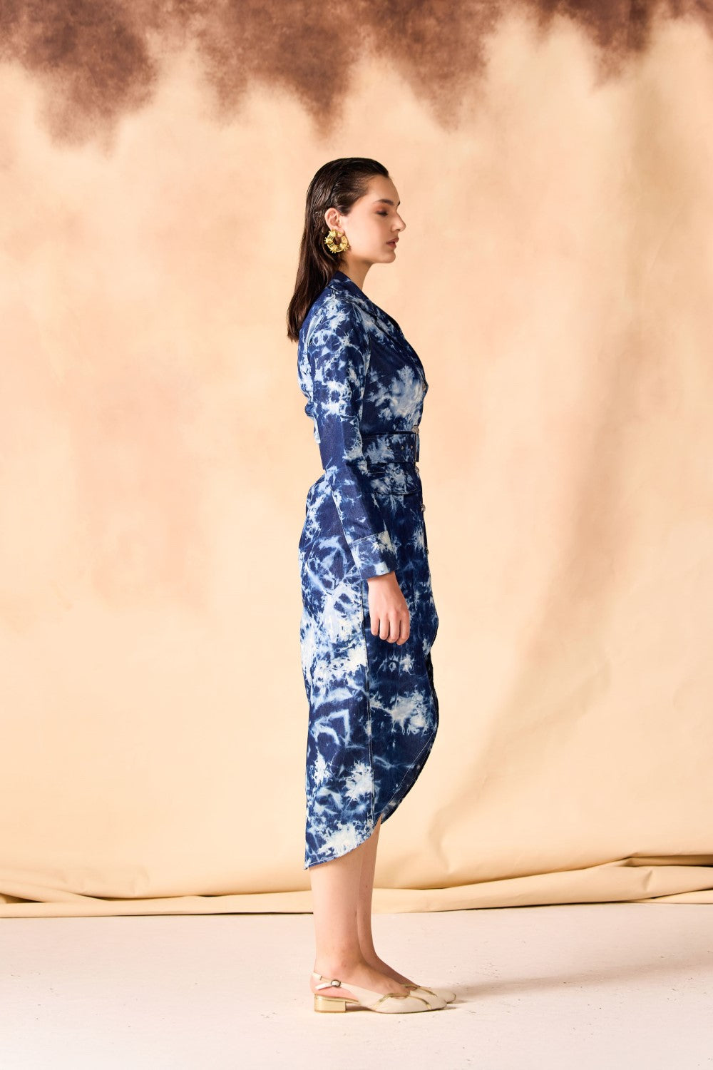 Tie and Dye Chambray Tulip Hem Blazer Dress