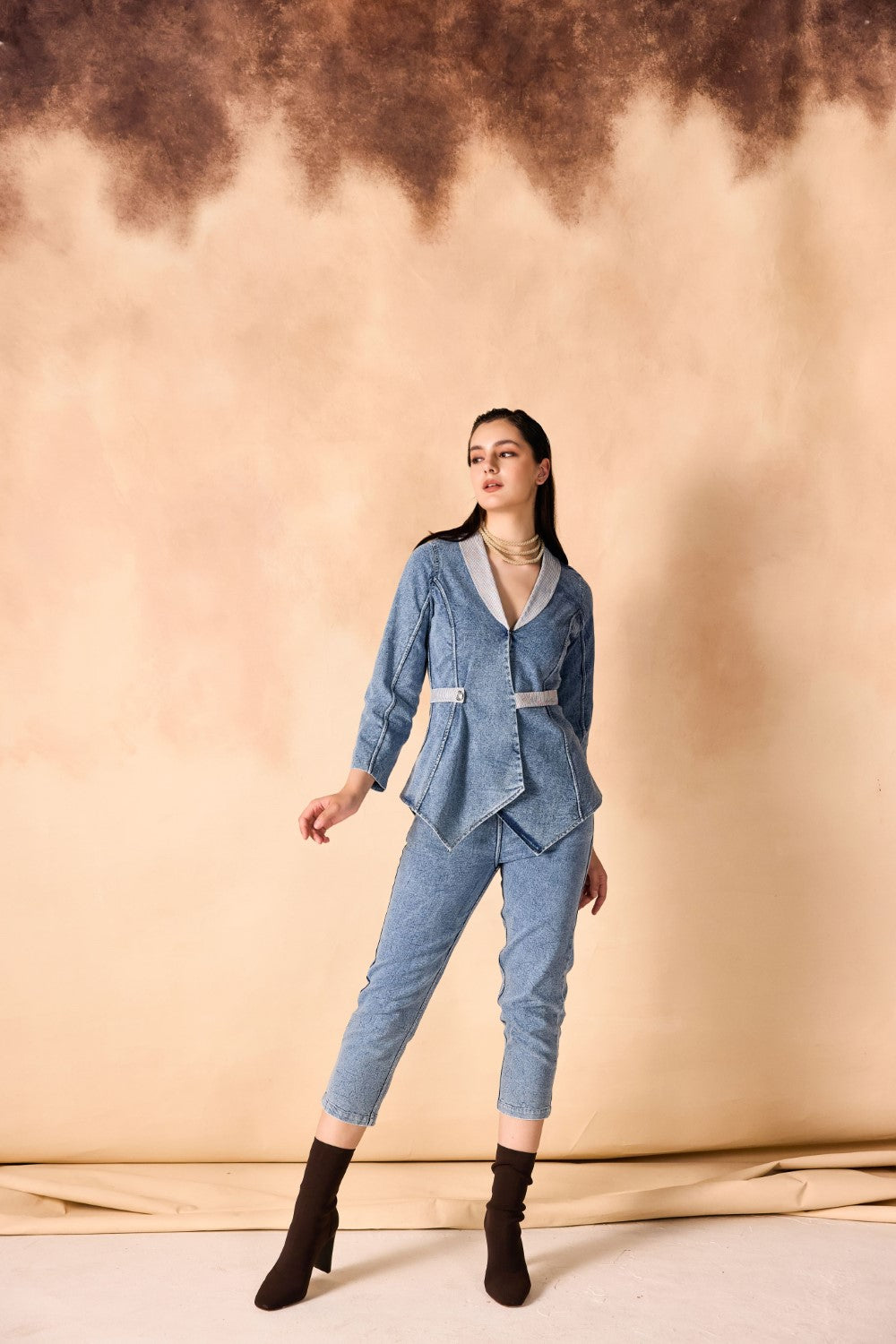 One-Button Overlap Jacket & Pants