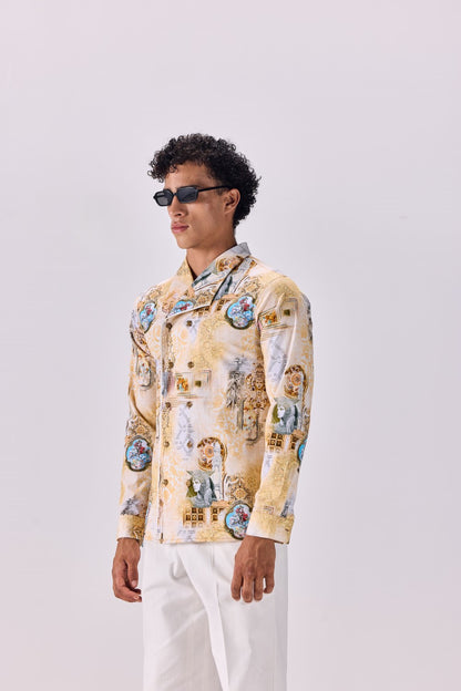 Vintage Oversized Collar Kingdom of Egypt Print Shirt