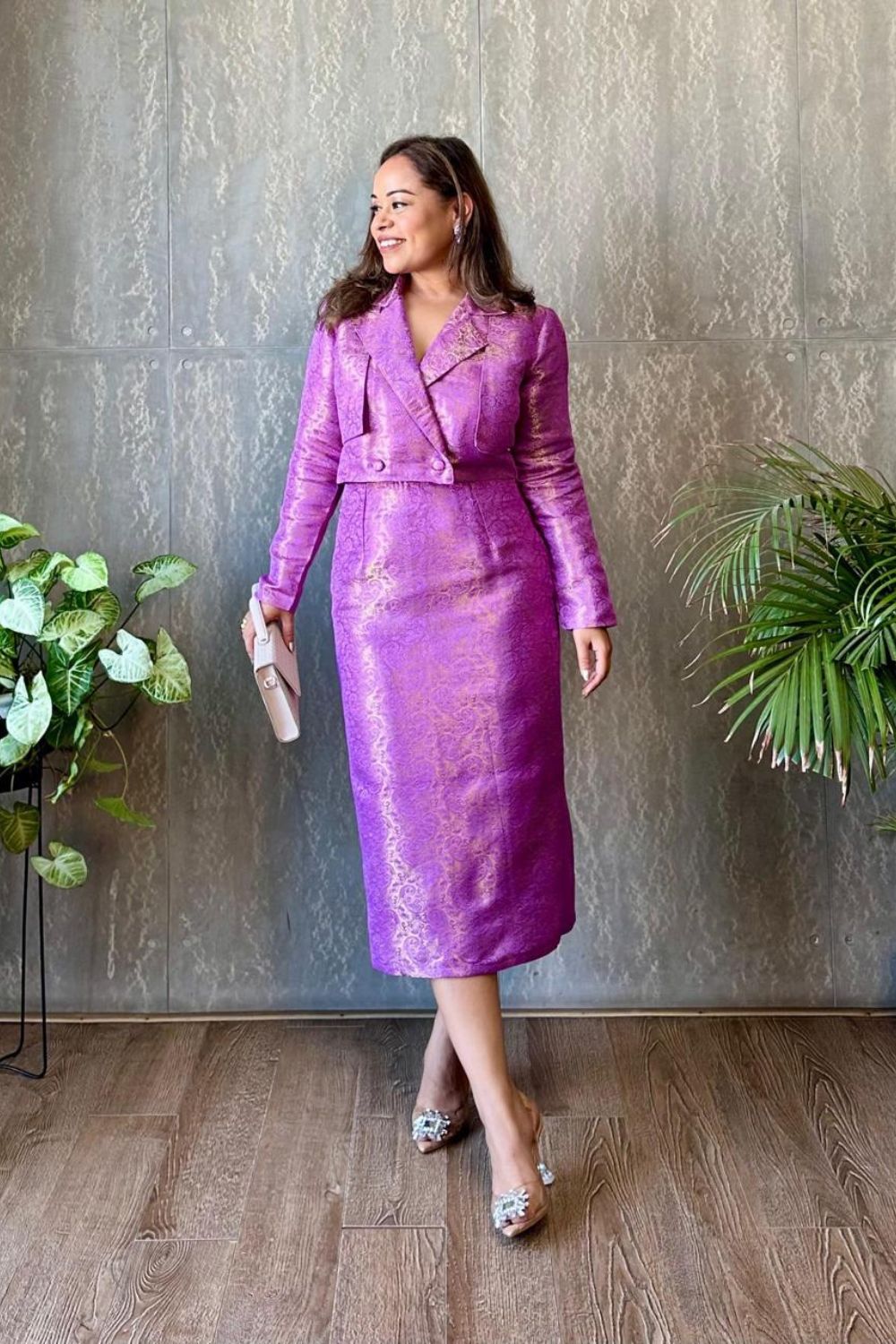 Lavender Brocade Pencil Skirt And Jacket