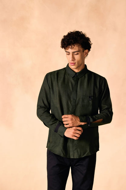 Tab Collar Contrast Trim Shirt