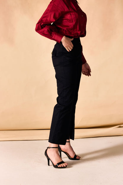 Front Slit Hem Straight-Leg Pants