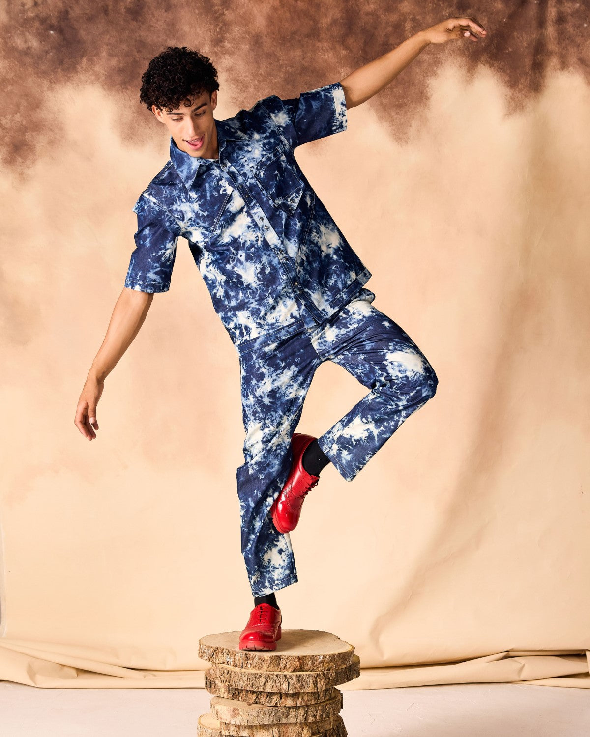 Tie and Dye Chambray Paneled Shirt & Trouser Co-ord Set