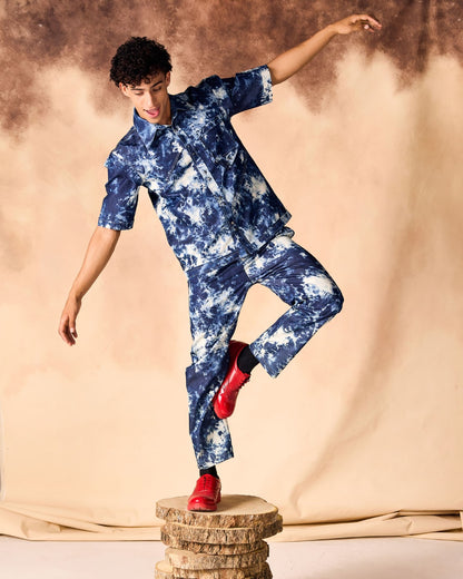 Tie and Dye Chambray Paneled Shirt & Trouser Co-ord Set