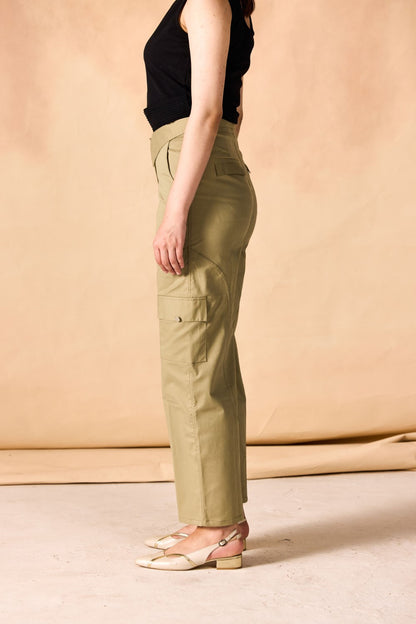 Banded Waist Wide Leg Cargo Pants