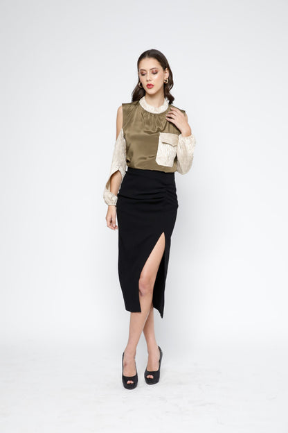 Two-Tone Cut-out Sleeves Top