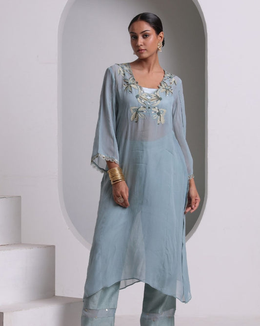 Neer-Set Of 3|Embroidered Kaftan Kurta Set | Contemporary Festive Elegance