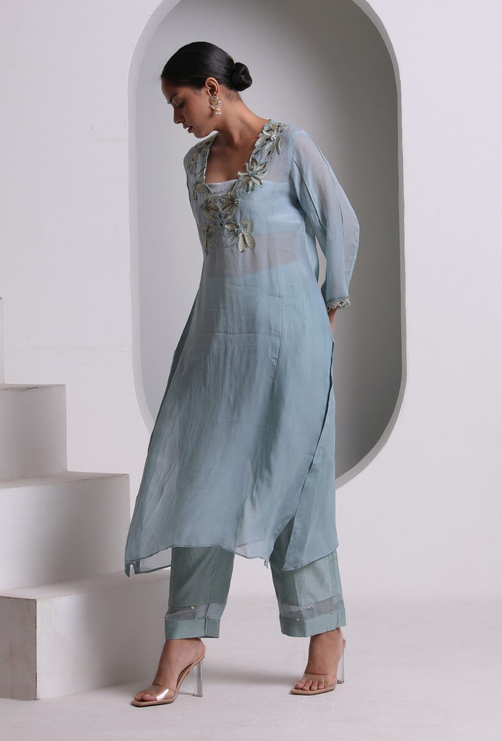 Neer-Set Of 3|Embroidered Kaftan Kurta Set | Contemporary Festive Elegance