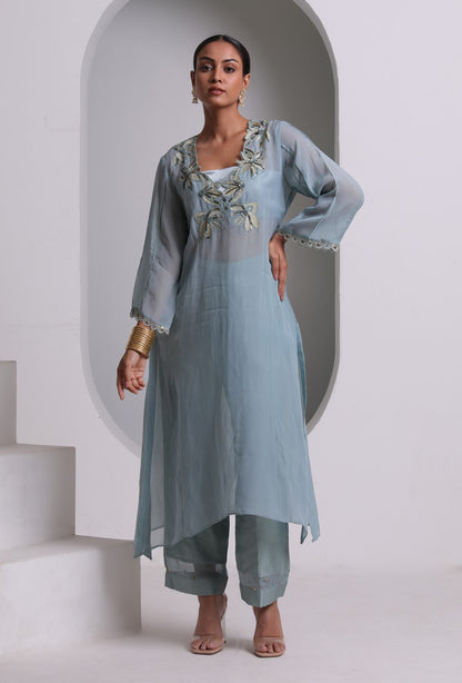 Neer-Set Of 3|Embroidered Kaftan Kurta Set | Contemporary Festive Elegance