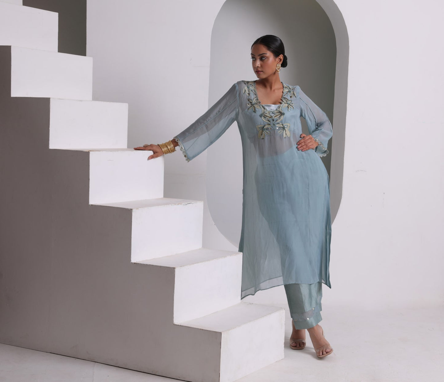 Neer-Set Of 3|Embroidered Kaftan Kurta Set | Contemporary Festive Elegance