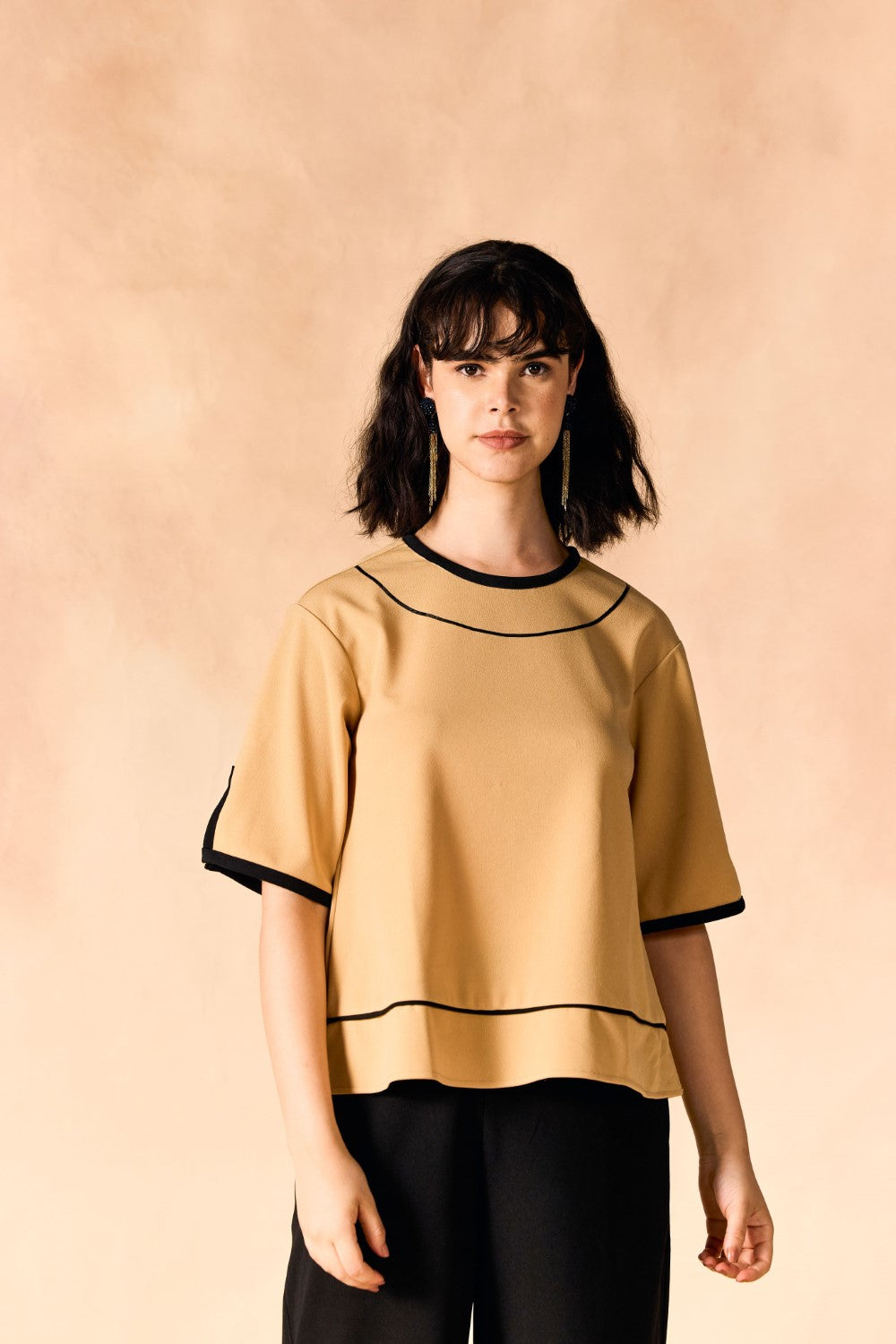 Casual Contrast Banded Round Neck Top & Palazzo Co-Ord Set