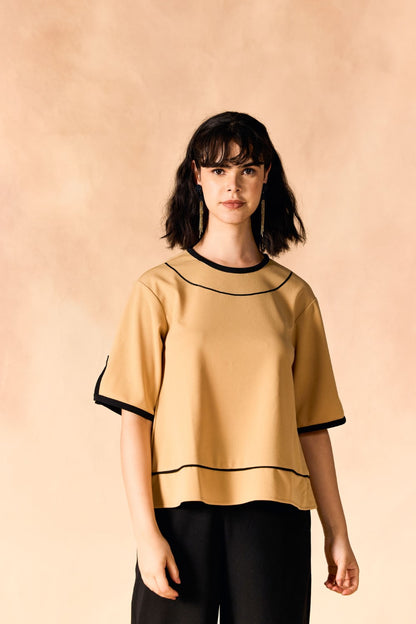 Casual Contrast Banded Round Neck Top & Palazzo Co-Ord Set