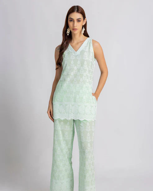 Sage Green Embroidered Coord Set