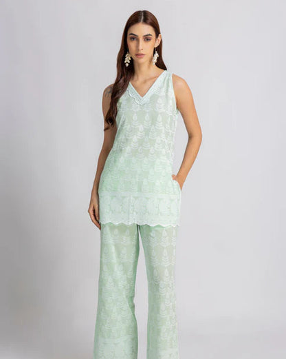 Sage Green Embroidered Coord Set