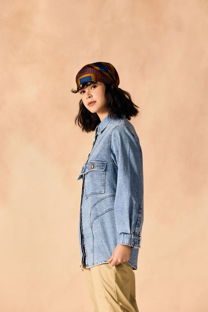Oversized Stone Wash Denim Button-up Shirt