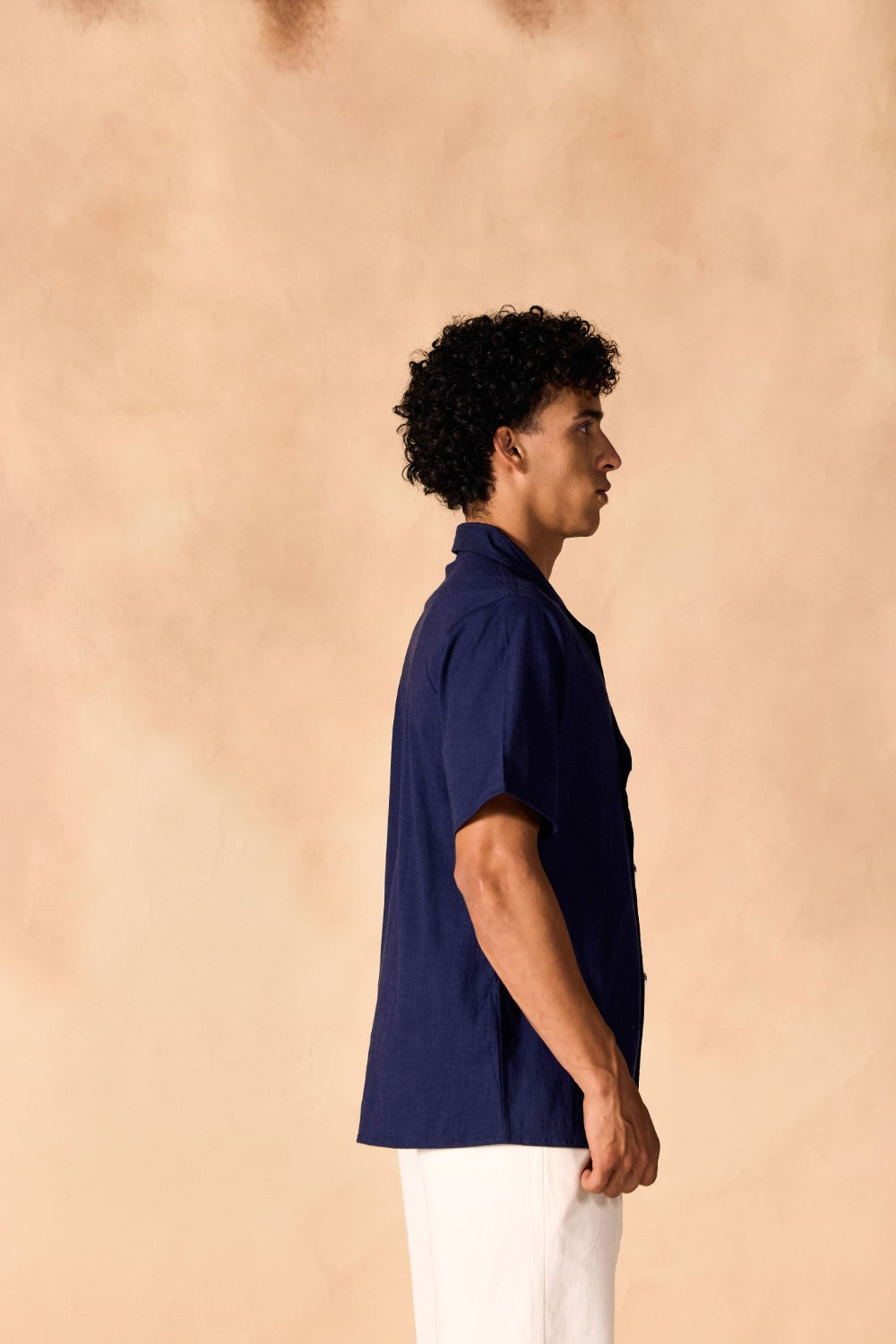 Overlapping Notched Lapel Collar Casual Cotton Shirt