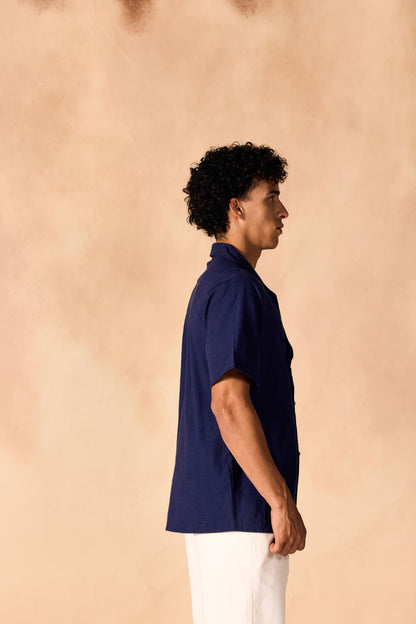 Overlapping Notched Lapel Collar Casual Cotton Shirt