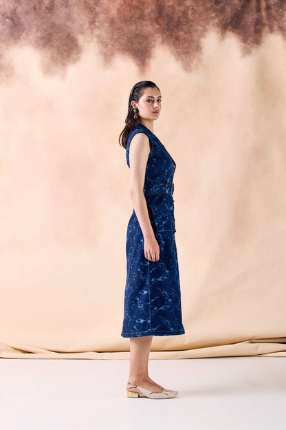 Double Breasted Belted Trench Midi Denim Dress