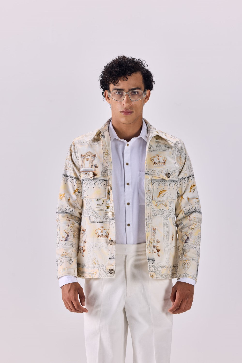 Timeless Button-Up Renaissance King's Life Printed Twill Jacket