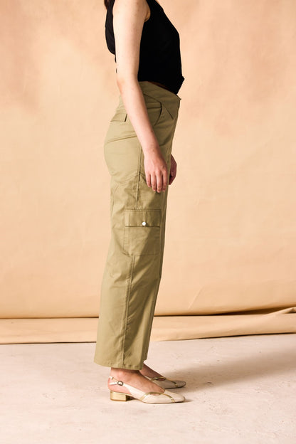 Banded Waist Wide Leg Cargo Pants