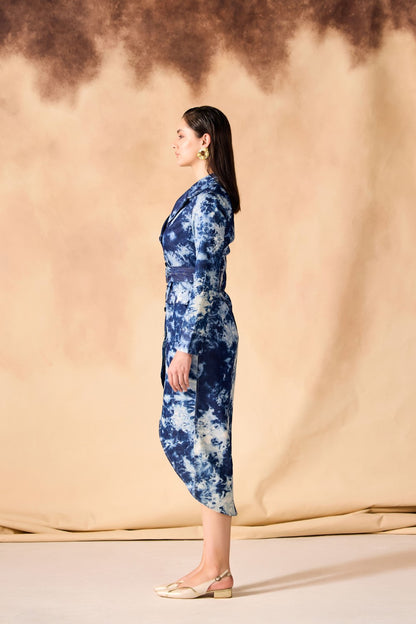 Tie and Dye Chambray Tulip Hem Blazer Dress