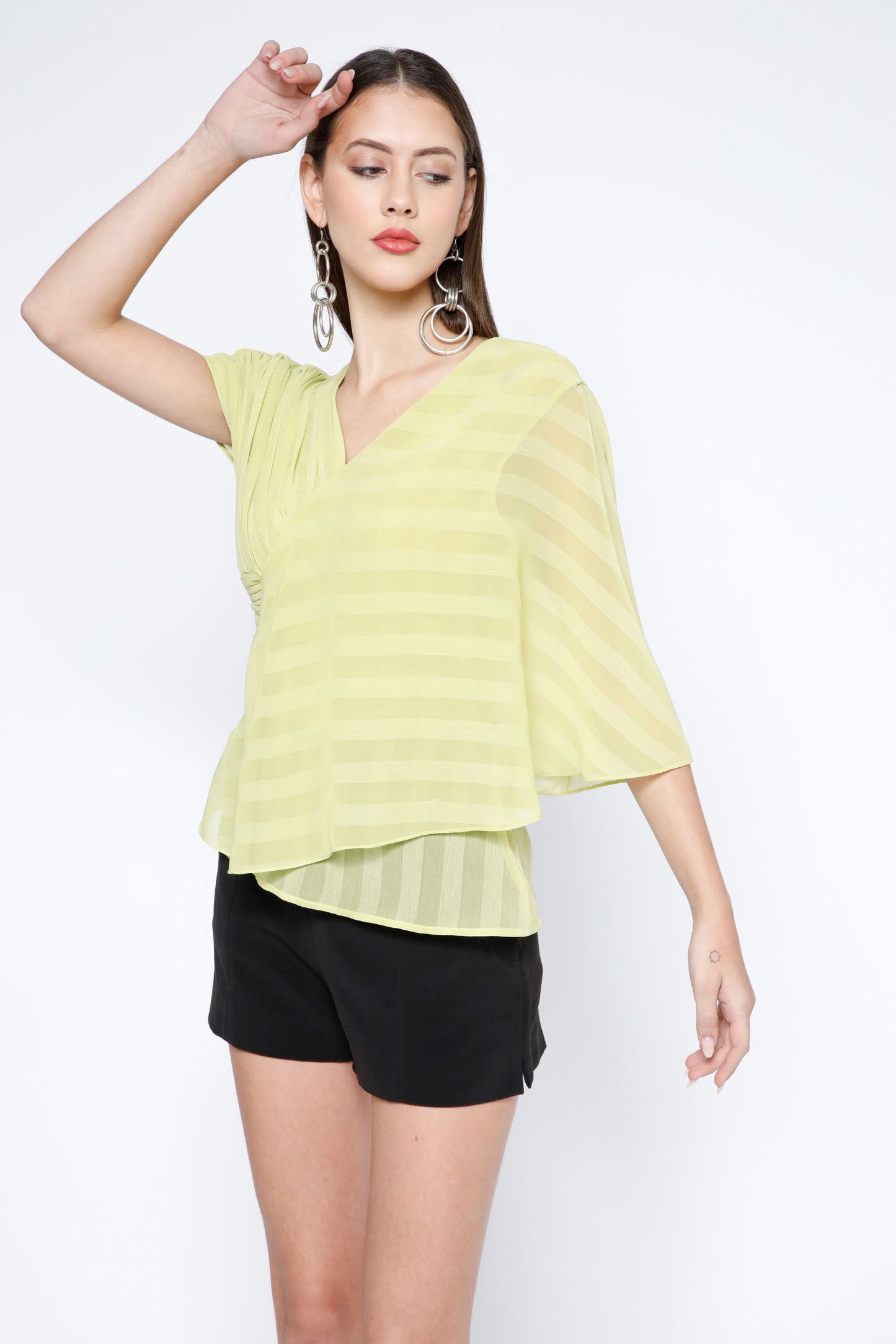 Pleated Stripe Chiffon Layered Top