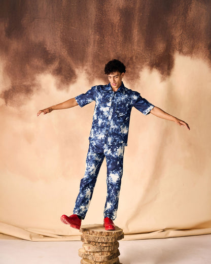 Tie and Dye Chambray Paneled Shirt & Trouser Co-ord Set