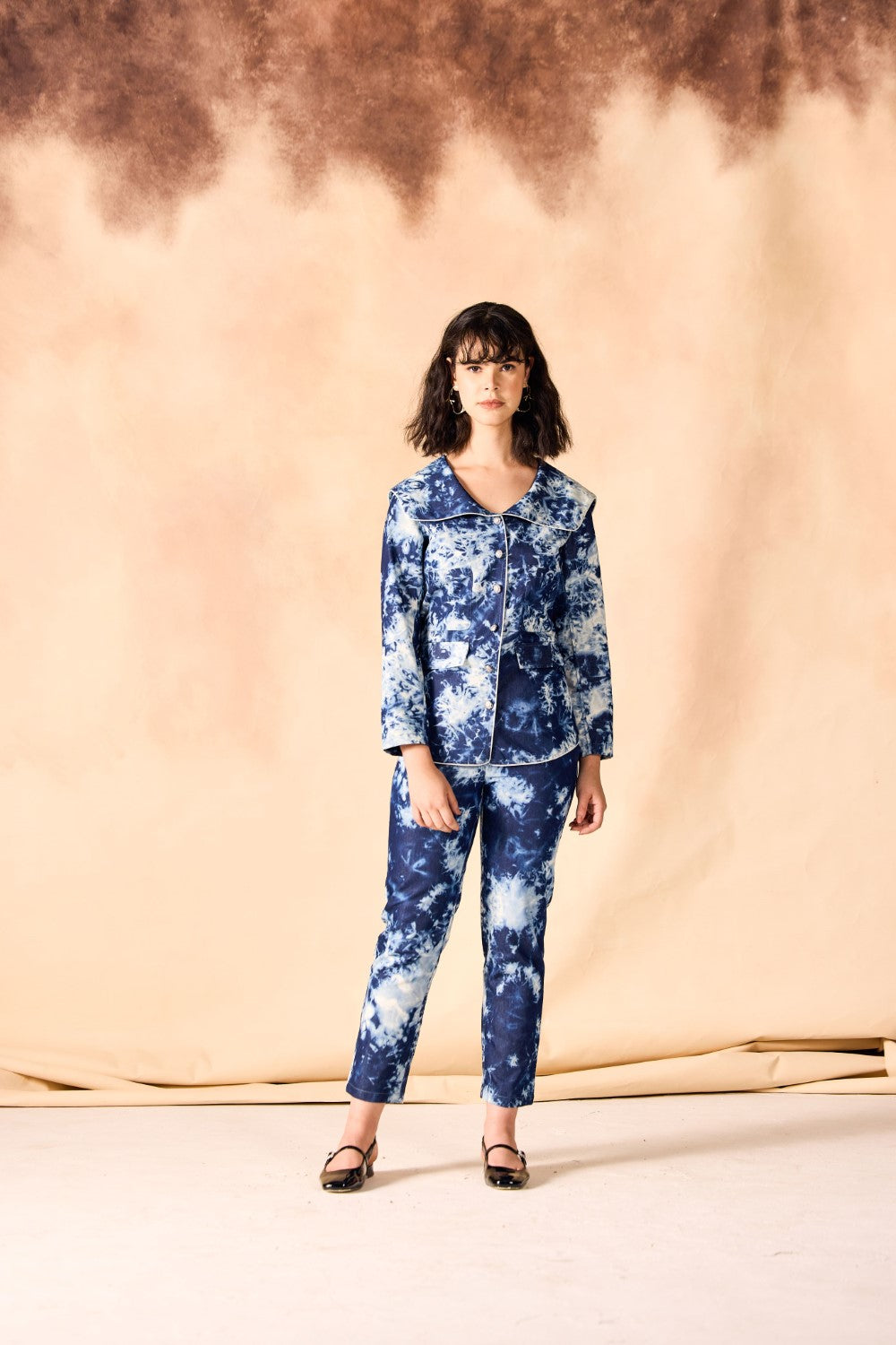 Tie and Dye Chambray Paneled Shirt & Pant Co-ord Set