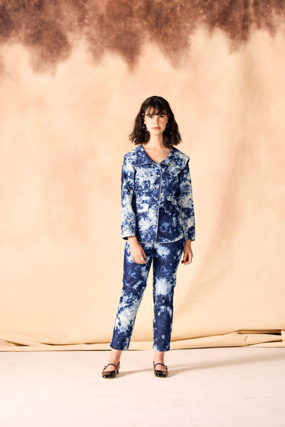 Tie and Dye Chambray Paneled Shirt & Pant Co-ord Set