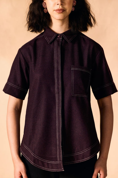 Contrast Stitch Button-Up Casual Oversized Shirt