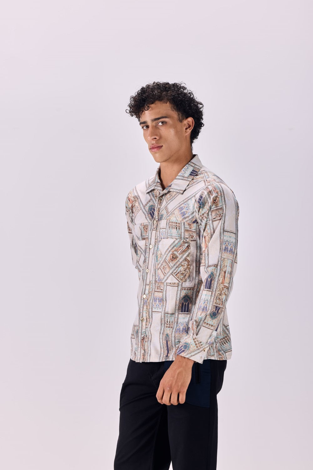 Ancient Roman Print Button-Up Drop Pocket Shirt