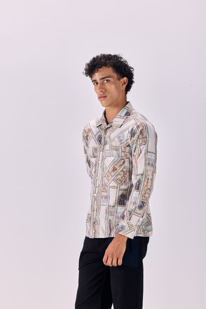 Ancient Roman Print Button-Up Drop Pocket Shirt