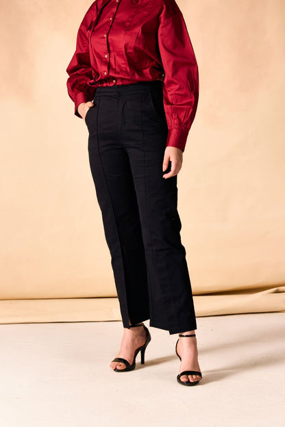 Front Slit Hem Straight-Leg Pants