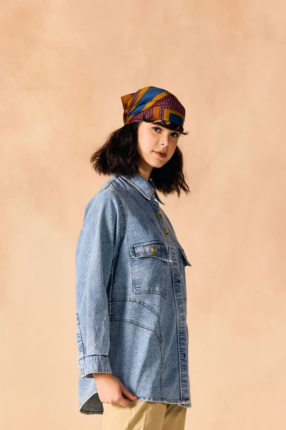 Oversized Stone Wash Denim Button-up Shirt