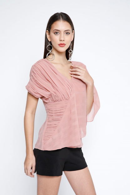 Pleated Stripe Chiffon Layered Top