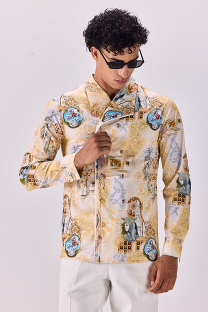 Vintage Oversized Collar Kingdom of Egypt Print Shirt