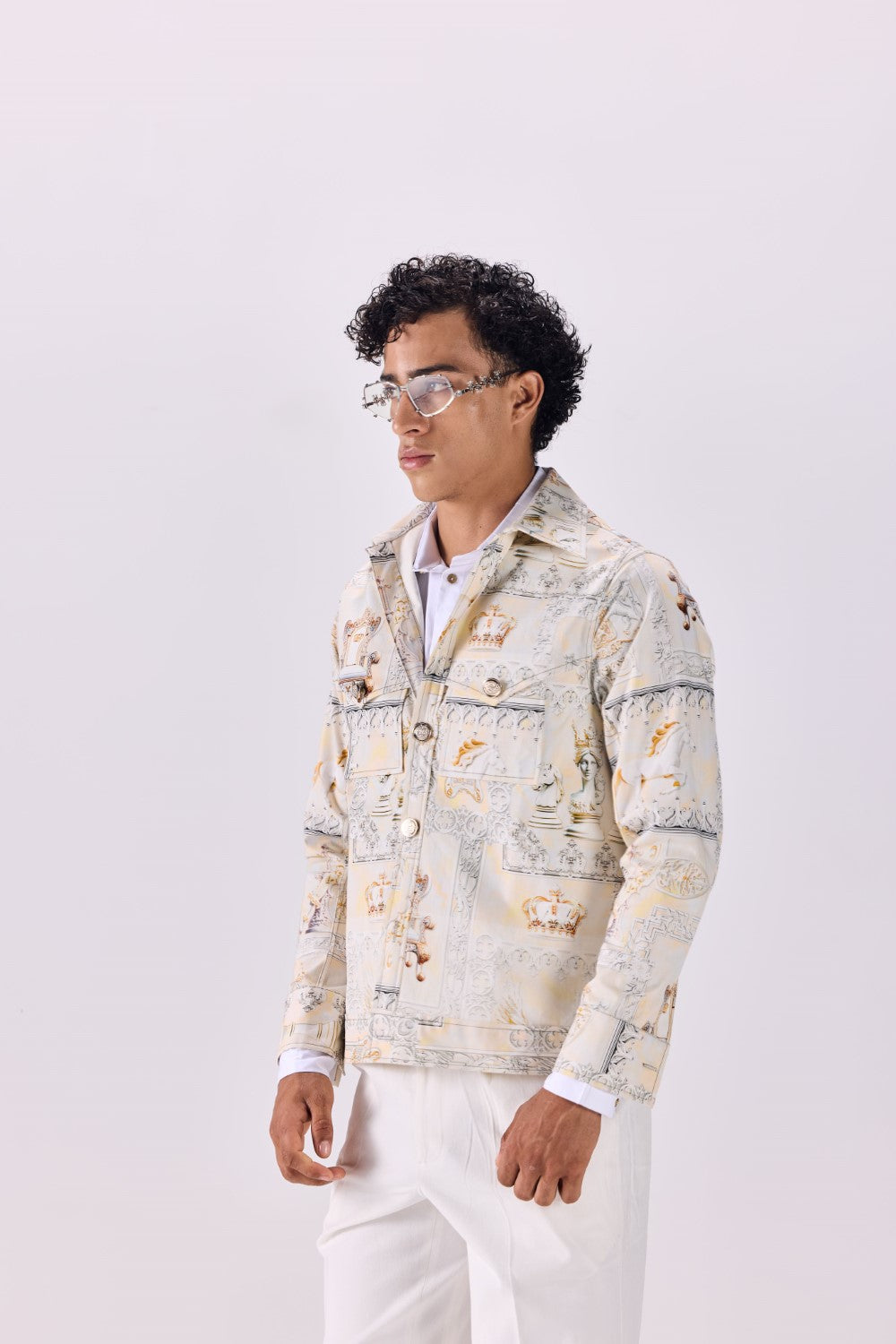 Timeless Button-Up Renaissance King's Life Printed Twill Jacket