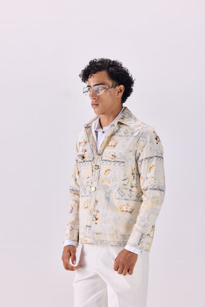 Timeless Button-Up Renaissance King's Life Printed Twill Jacket