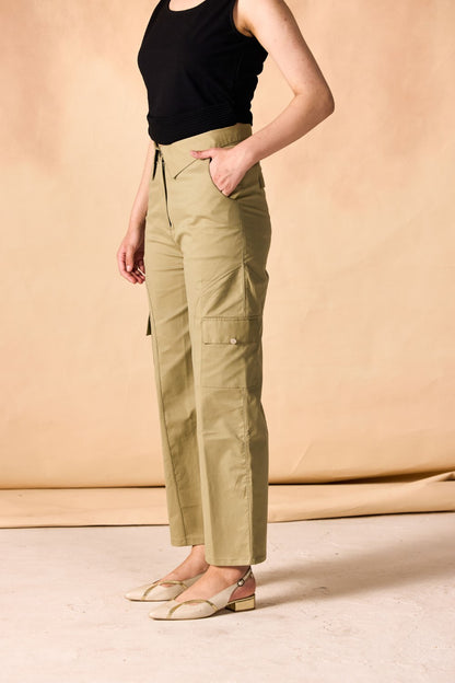 Banded Waist Wide Leg Cargo Pants