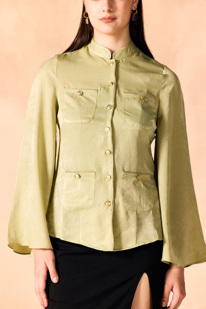 Gold Piped Trim Bell Sleeves Shirt