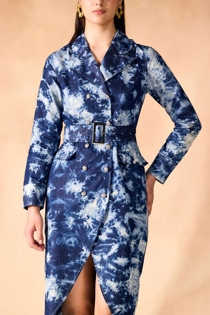 Tie and Dye Chambray Tulip Hem Blazer Dress