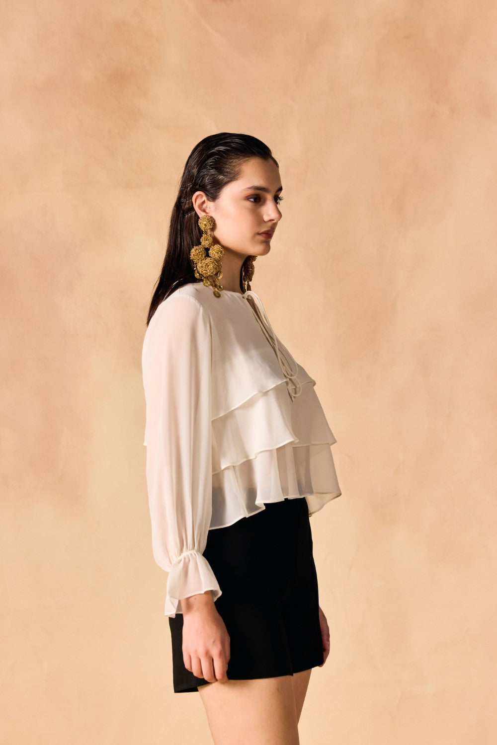 Casual Layered White Georgette Crop Top