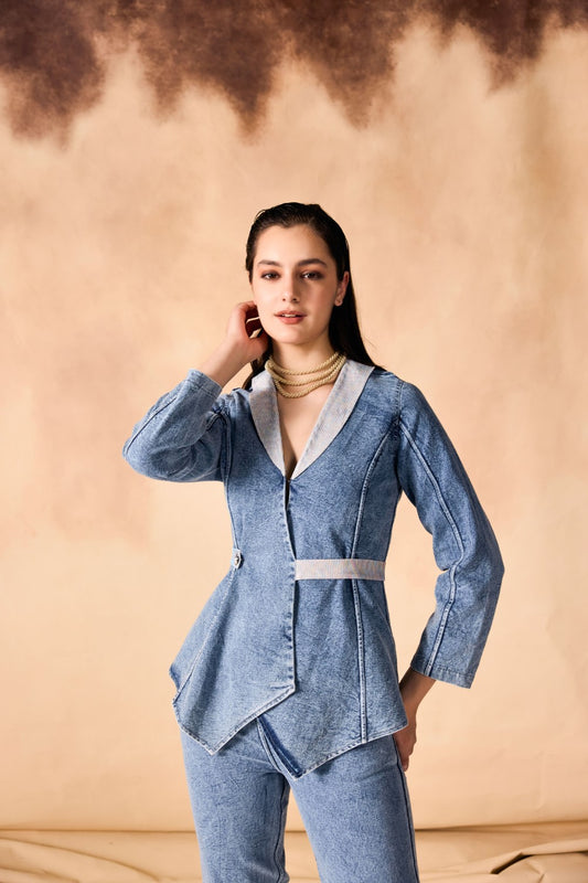 One-Button Overlap Jacket & Pants