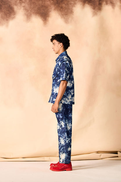 Tie and Dye Chambray Paneled Shirt & Trouser Co-ord Set