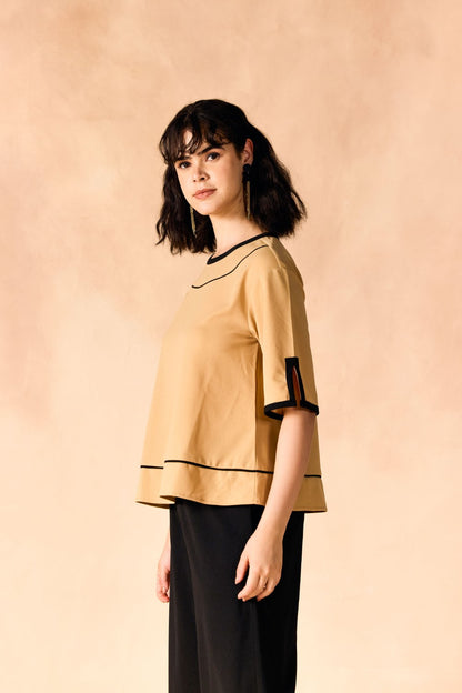 Casual Contrast Banded Round Neck Top & Palazzo Co-Ord Set