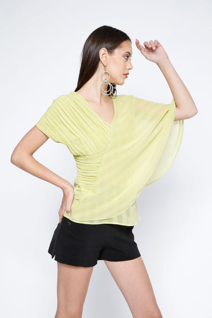 Pleated Stripe Chiffon Layered Top