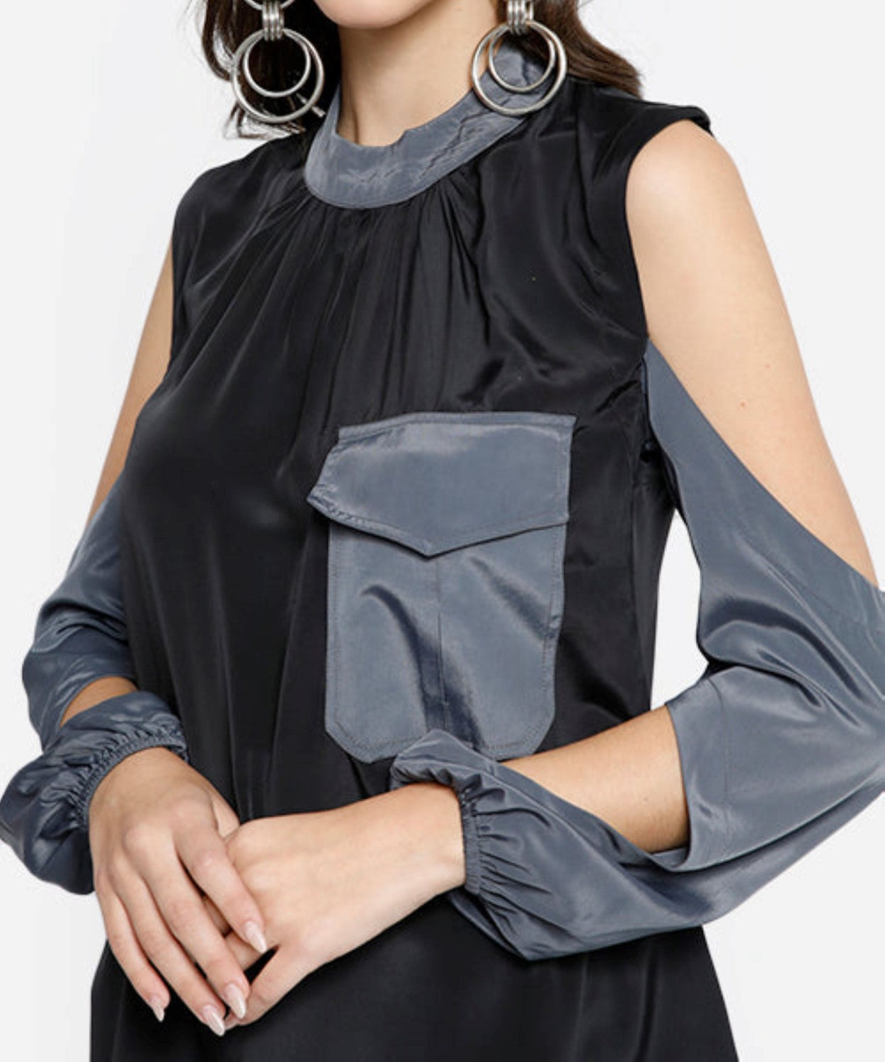 Two-Tone Cut-out Sleeves Top