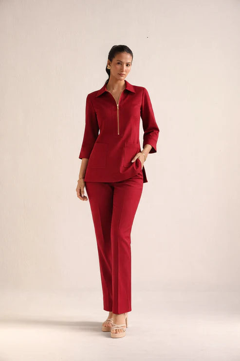 Mahira Co-Ord Set - Cherry Red